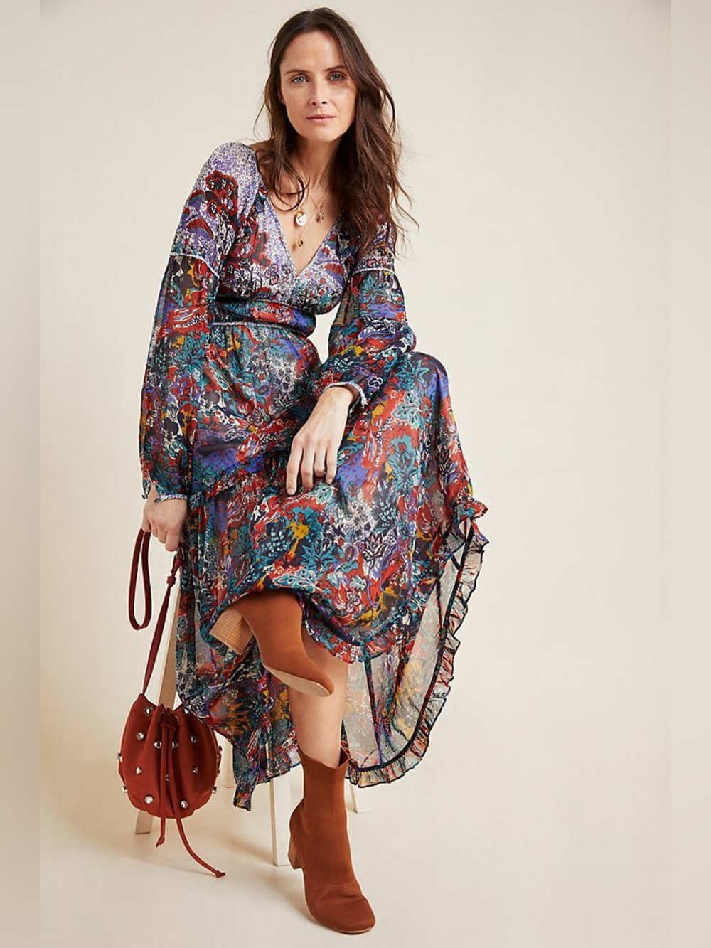 Anthropologie Maeve Annabella Maxi Tiered Boho Dress Size 6